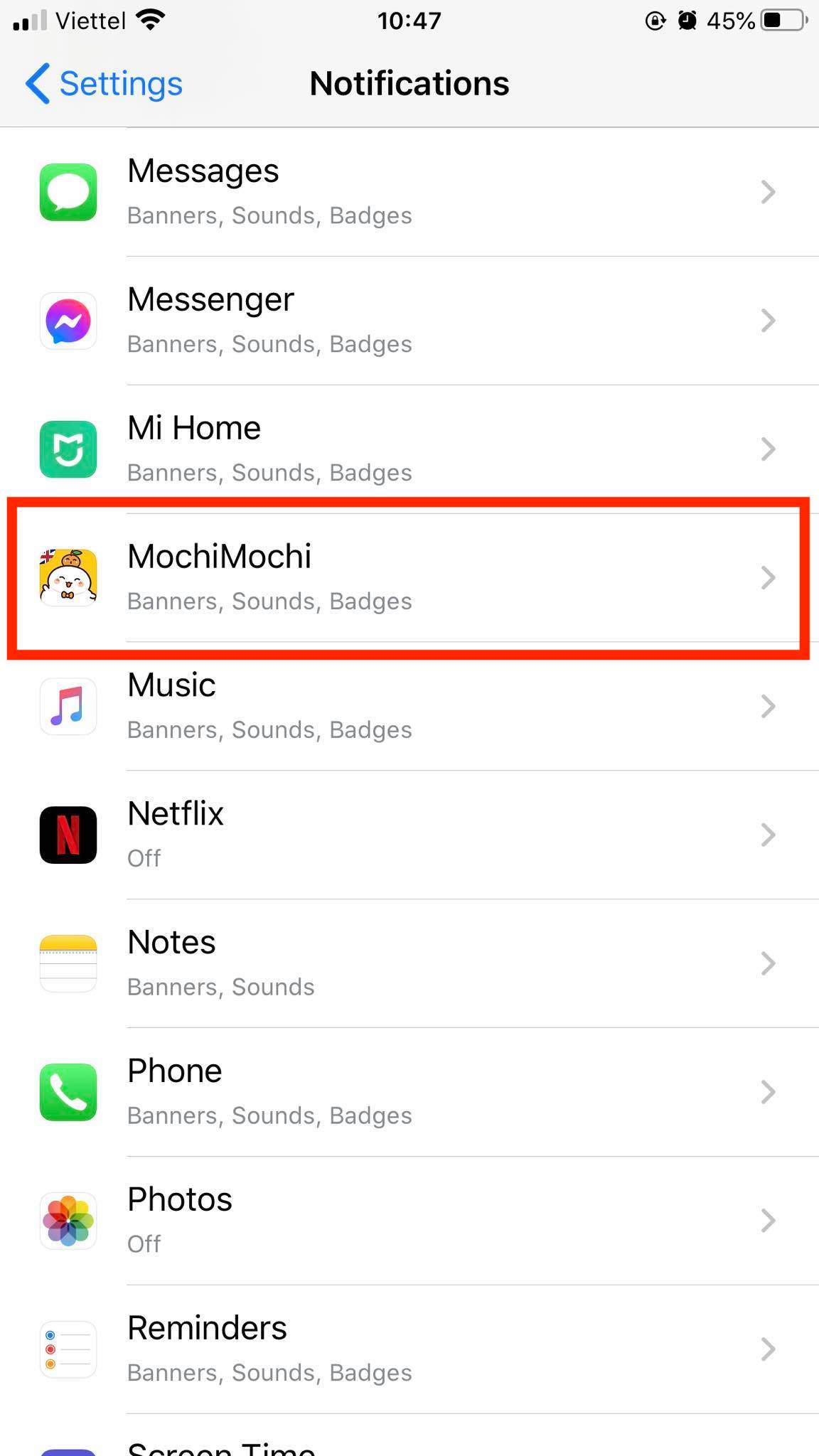 mochimochi bật thông báo ôn tập iphone iOS