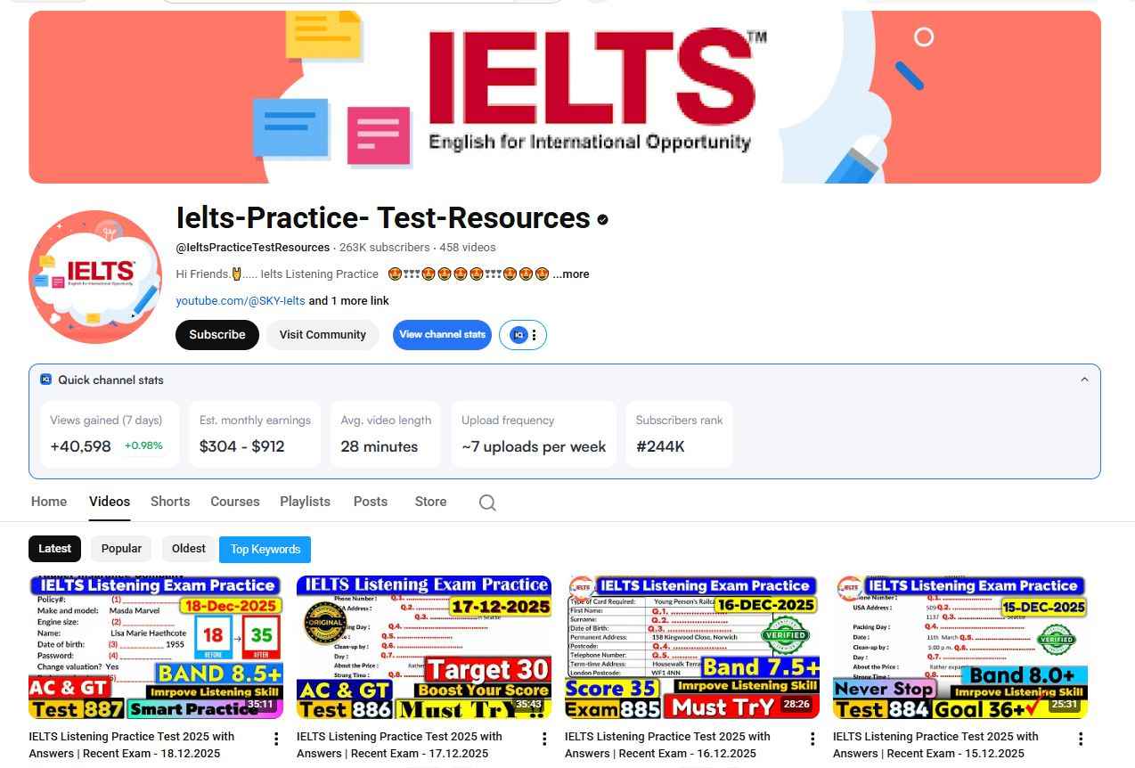 kênh youtube luyện nghe IELTS