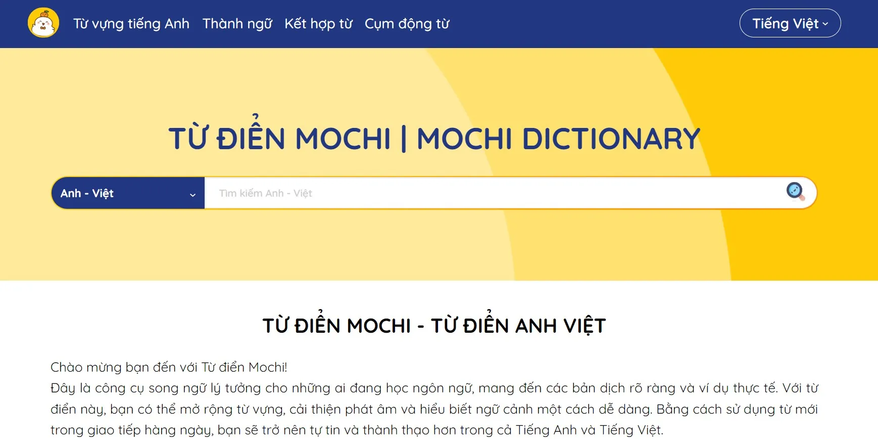 giao diện từ điển mochi