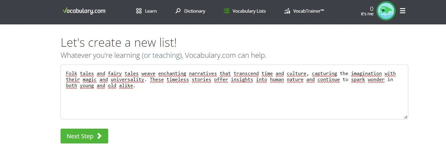vocabulary.com tạo list từ