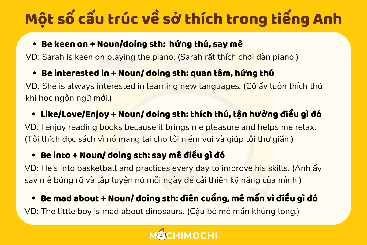 sở thích tiếng anh