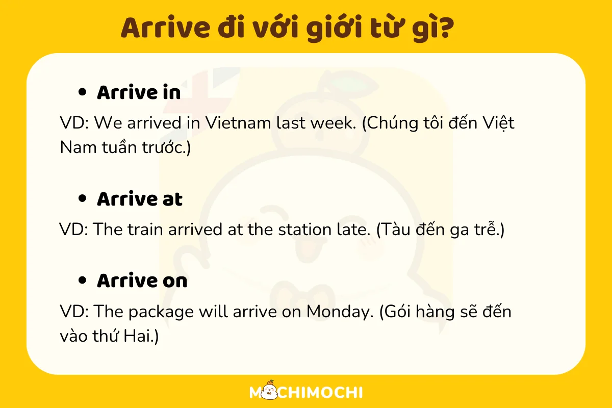 arrive đi với giới từ gì