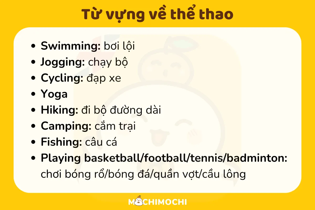 hobbies từ vựng về thể thao