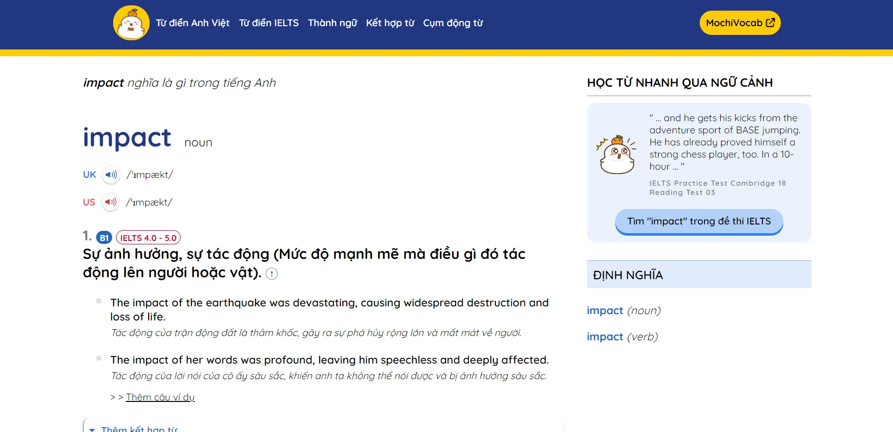 impact tra từ điển mochi
