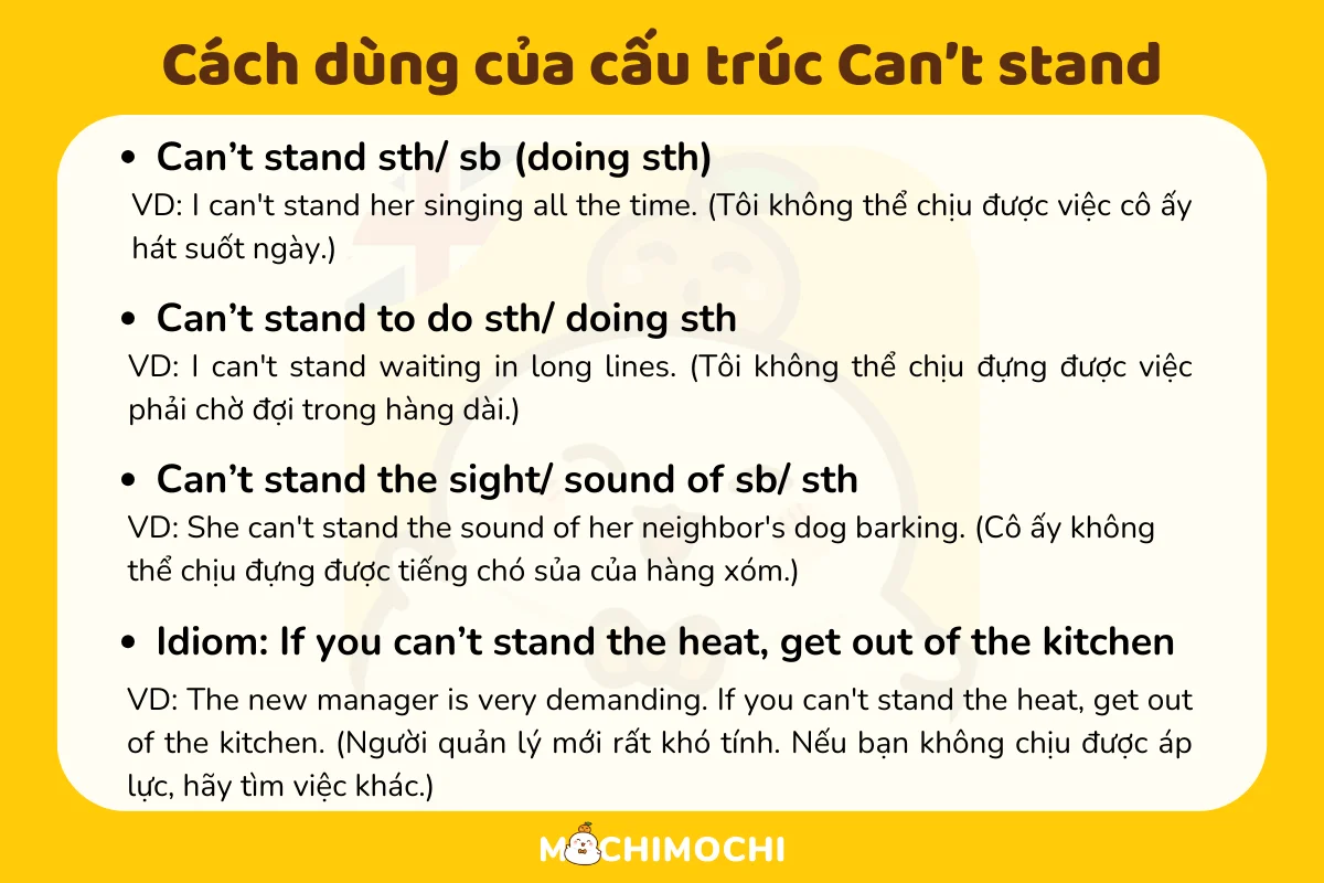 Cách dùng của cấu trúc Can't stand