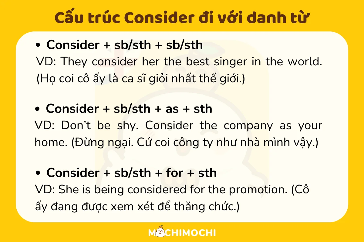 Cấu trúc Consider đi với danh từ