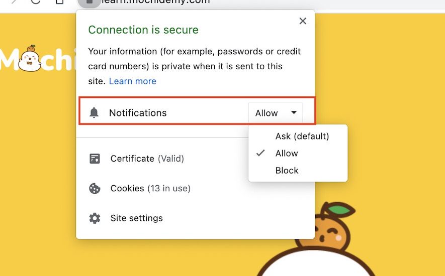 manually allow notification on your browser
