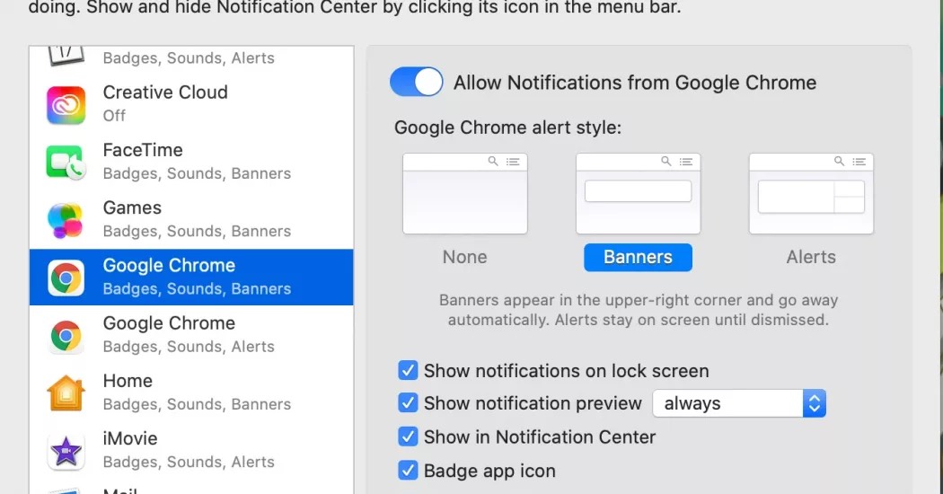 turn on notifications on macOS system