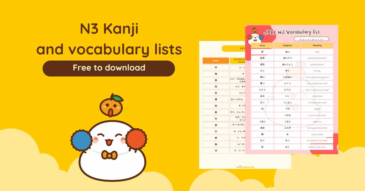 N3 Kanji and vocabulary list free to download