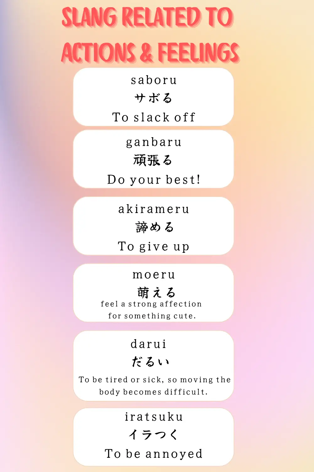 Slang Related to Actions & Feelings